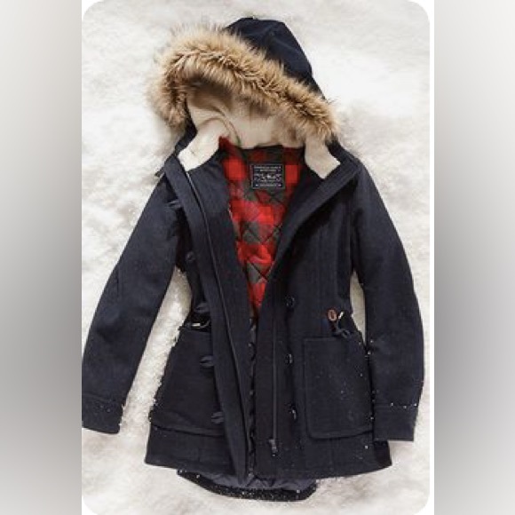 American Eagle Navy Wool Parka - Picture 1 of 12